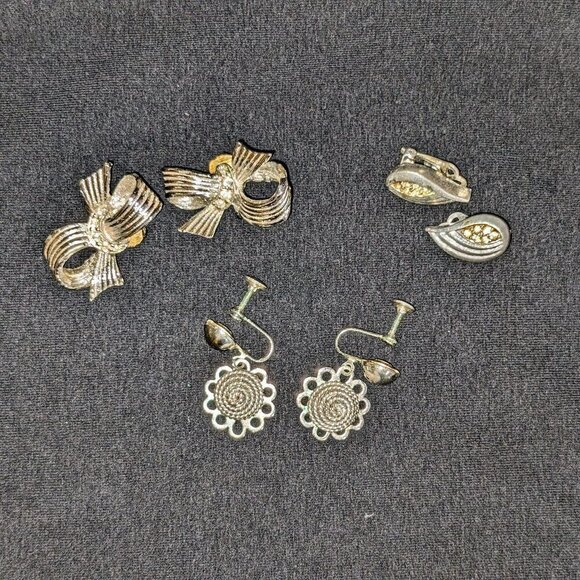 Clip-on Vintage Silver Earrings Set - Picture 1 of 12